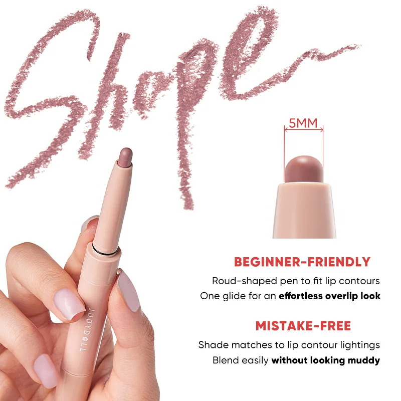 Judydoll Brilho labial e delineador labial de ponta dupla, 2 em 1, brilho espelhado, hidratante, de longa duração, não pegajoso, lábios definidos, acabamento brilhante