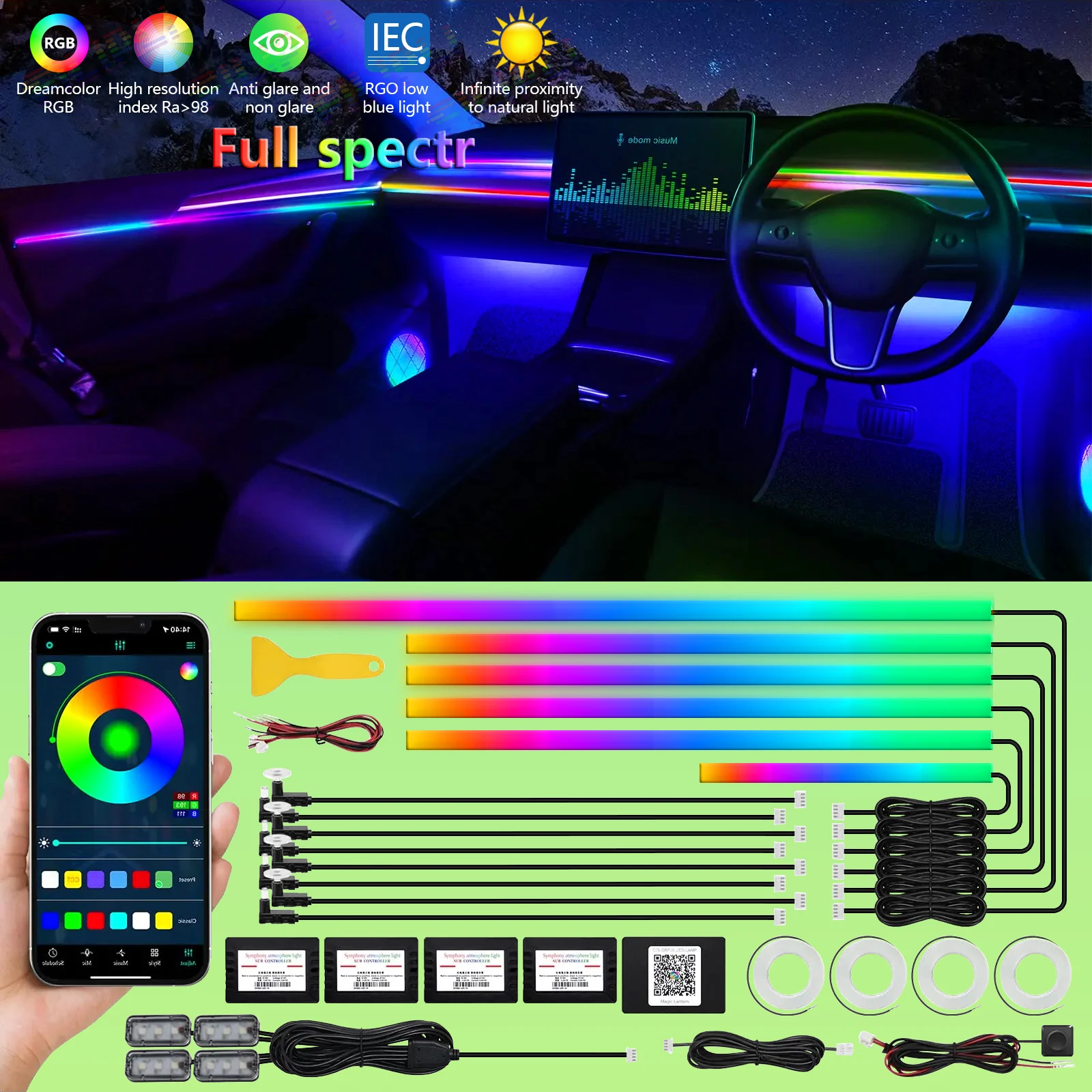 22 In 1 Neon LED Car Interior light Ambient Light Interior Acrylic Strip  18 In 1 Car Guide Decoration Atmosphere Lamp Universal