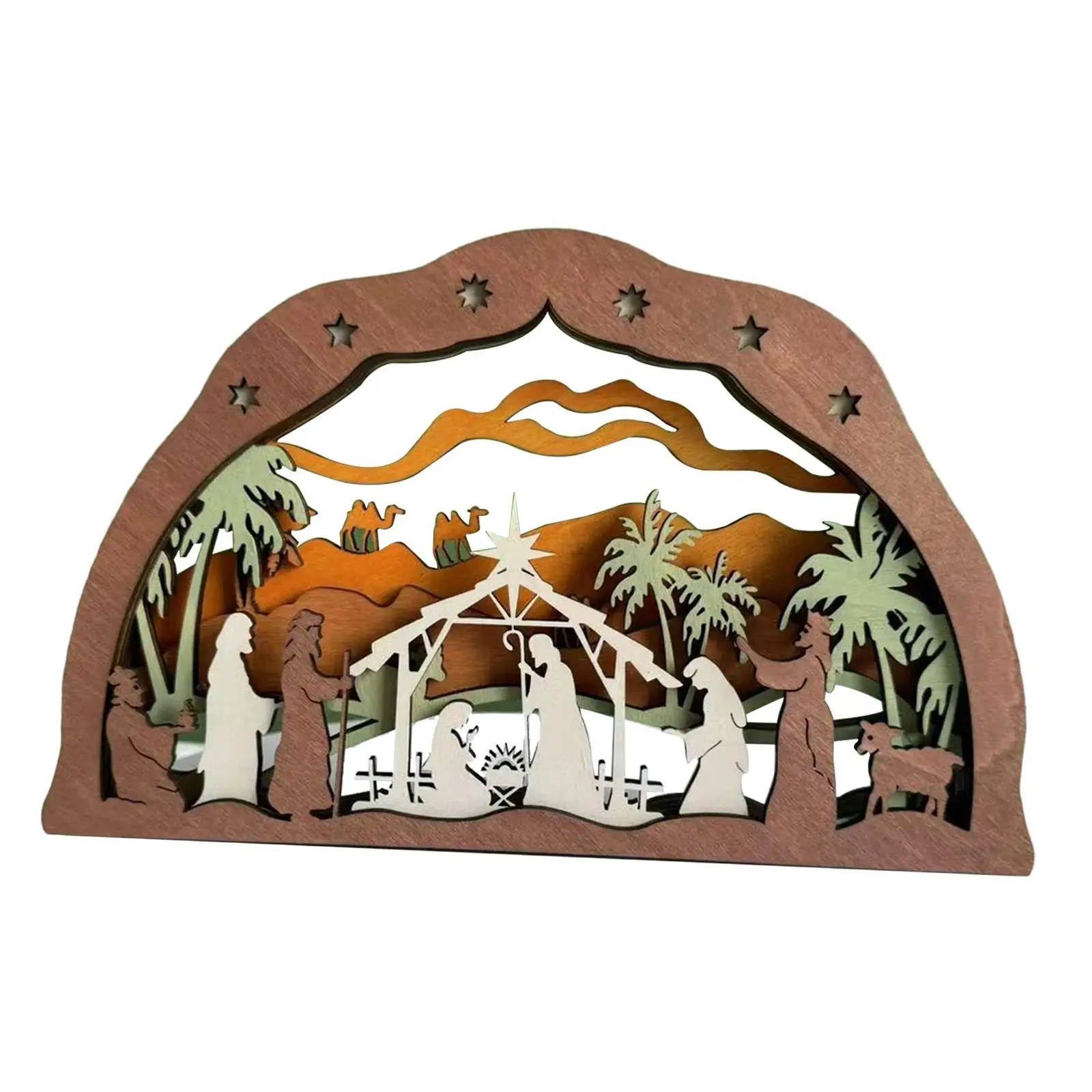 Christmas Nativity Scene Ornament Wooden Crafts for Indoor Tables Holiday