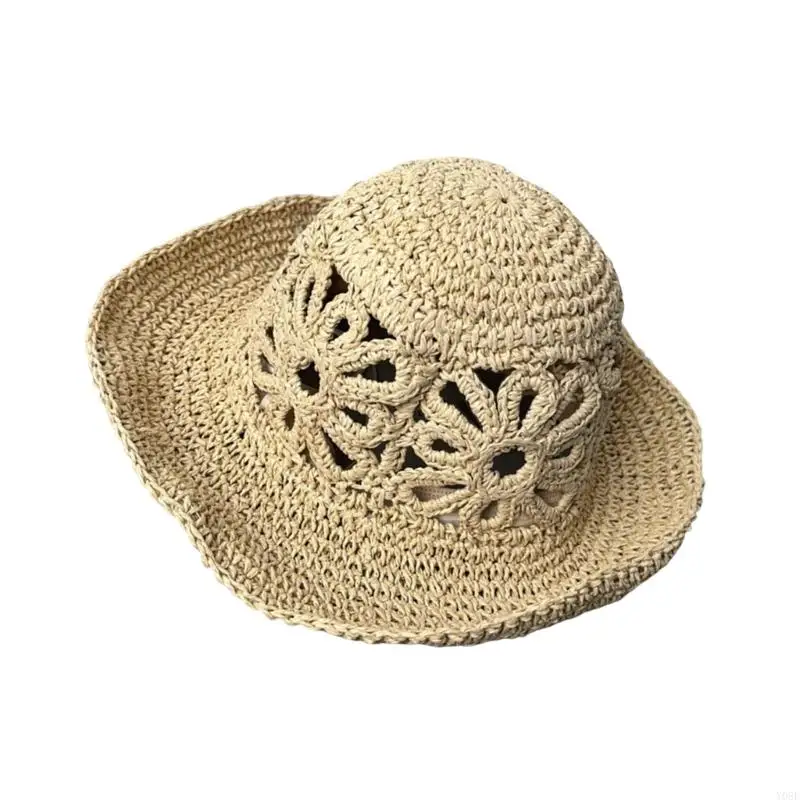 Stroh-Sonnenhut, breiter Rand, durchbrochener Sommerhut für den Urlaub, 56–58 strukturierter Strand-Accessoire-Look, bereit – Detail 7