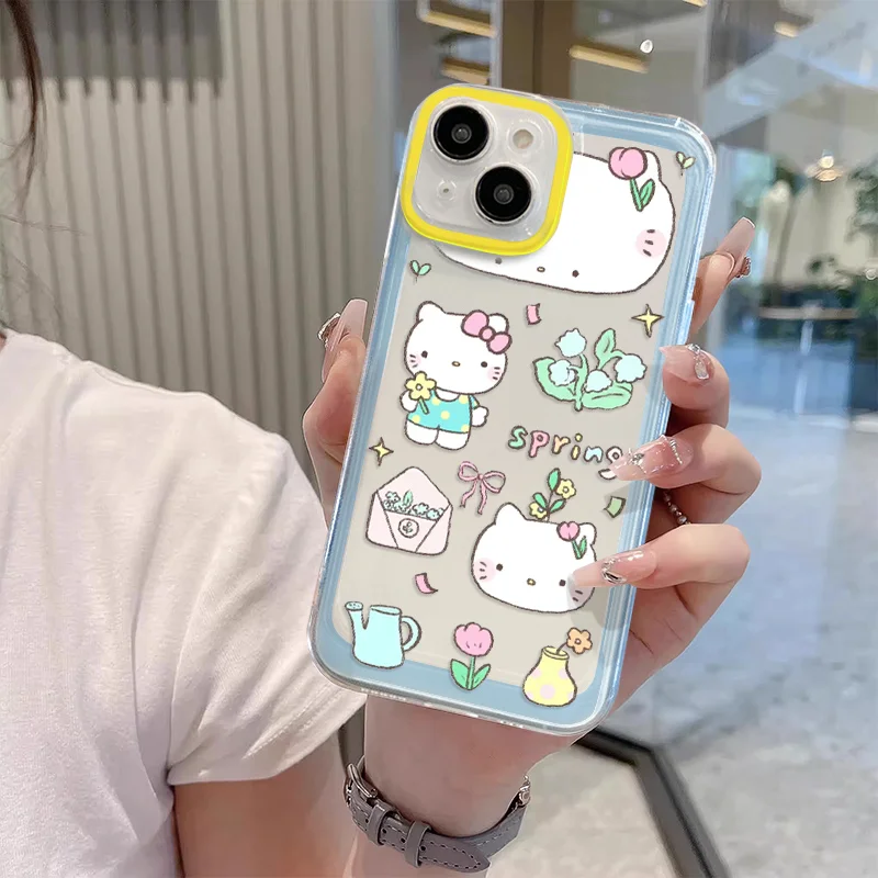 Sanrio Spring Hello Kitty Trendy Cartoon Phone Case For iPhone 15 14 13 Pro Max 11 12 13 Pro MINI XR XS MAX Y2K Anti Fall Covers