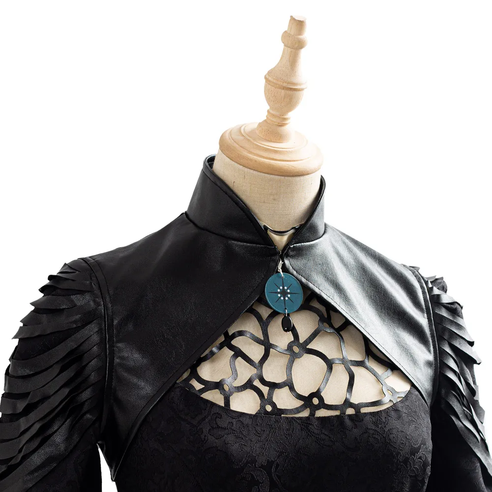 Yennefer Cosplay Kostuum Zwarte Lange Jurk Ketting Outfit Volwassen Rollenspel Halloween Carnaval Party Pak voor Vrouwen Meisjes Aankleden