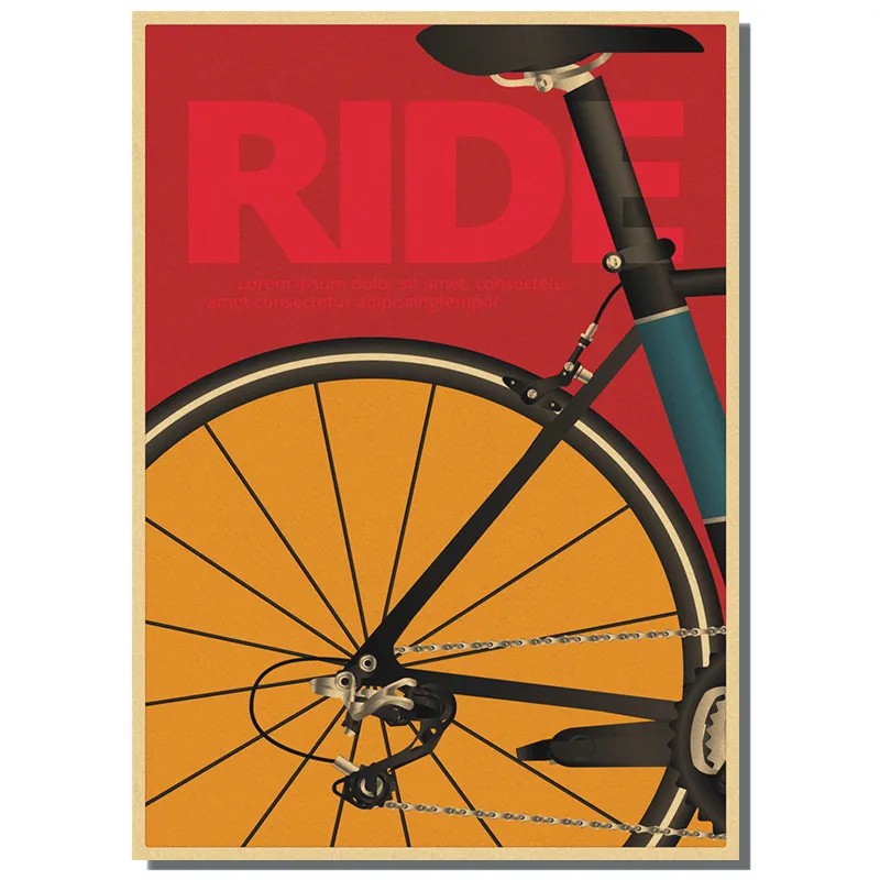 Ride Bike Cycling Kraft Paper Poster Artwork Decal Fancy Wall Sticker for Coffee House Bar