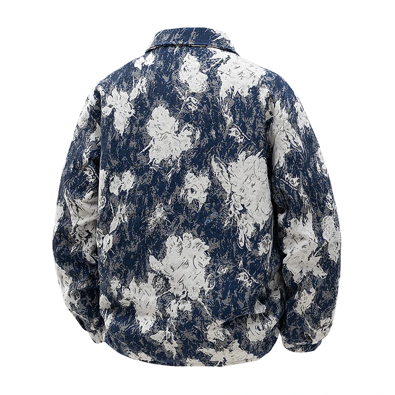 الفنية الأزهار طباعة التلبيب عمال الرجال مبطن سترة فضفاضة المتخصصة تصميم معطف دافئ عمال التلبيب سترة فضفاضة المتخصصة تصميم معطف العصرية الرجال الشتاء الزي الأساسية