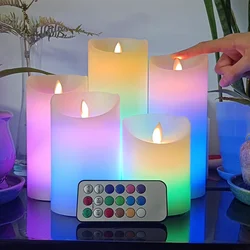 3 szt. Bezpłomieniowe świece LED RGB zdalnie sterowane wielokolorowe wosk parafinowy zasilanie bateryjne elektryczne świece LED Home Festival Decor