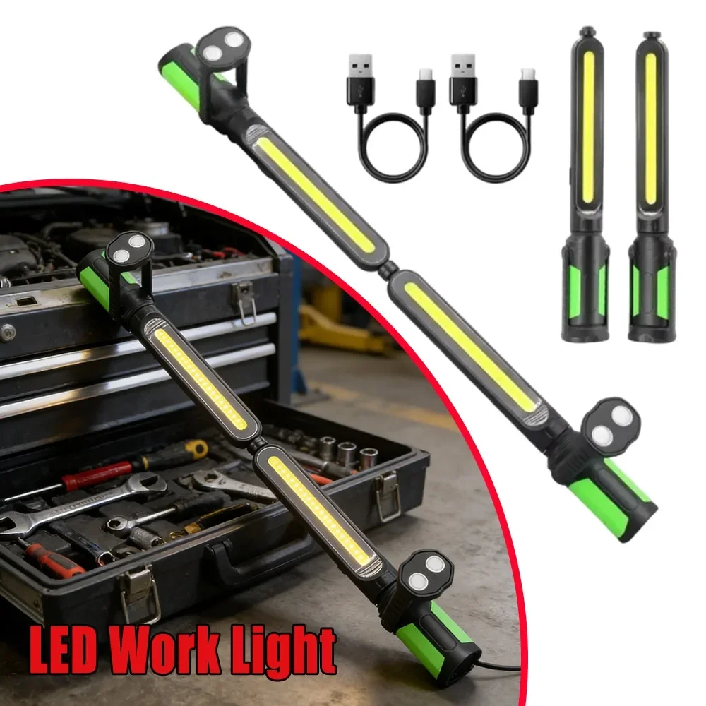 Super Bright LED Work Light Handheld Flashlight Strong Magnetic Hook C Type Rechargeable Rotating Auto Repair Lamp