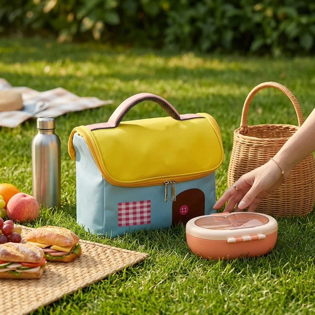 Kawaii House Shaped Insulated Lunch Box Bag Oxford Waterproof Thermal Bento Bag Cooler Bag For Women Kids Girls School Picnic