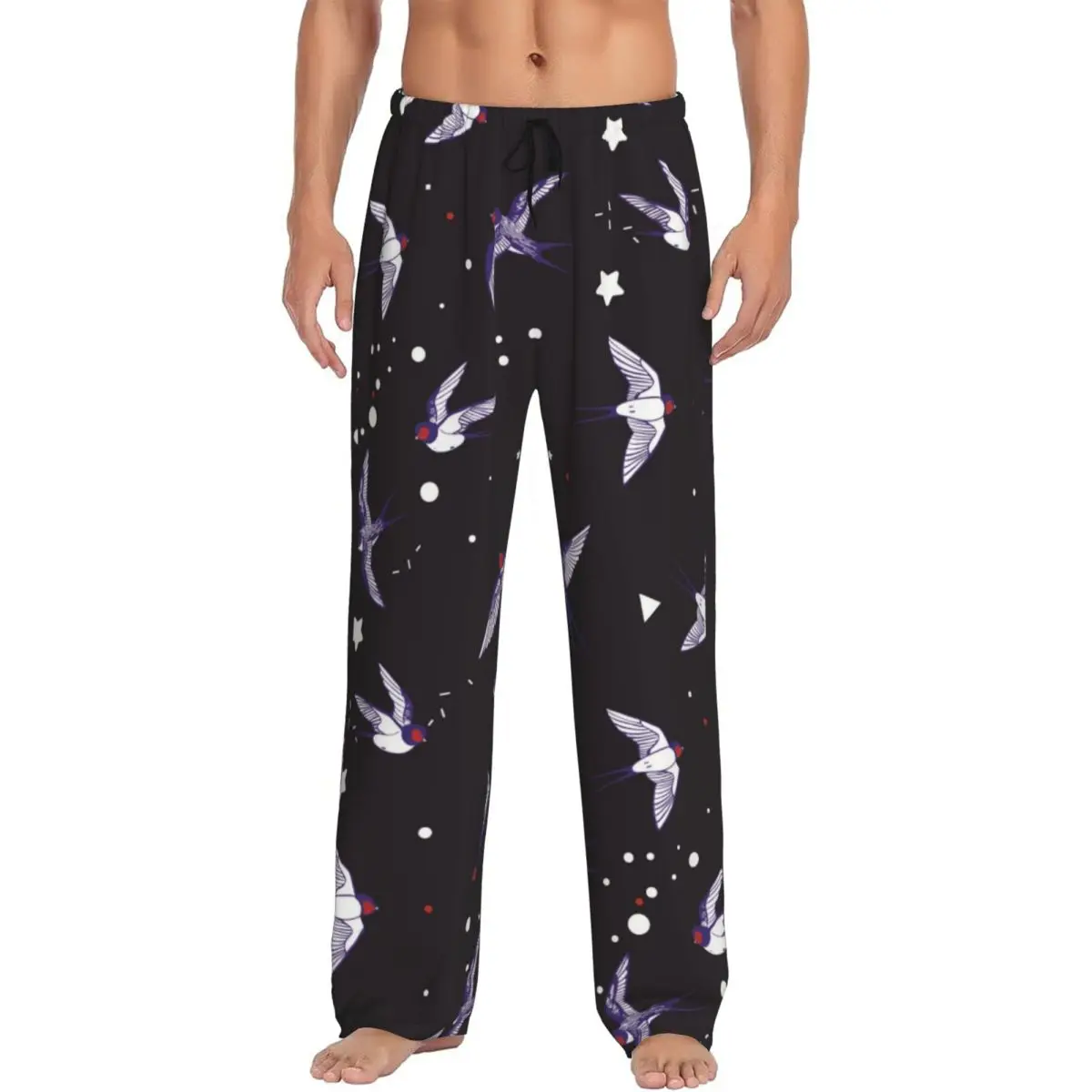 Swallow Bird Pajama Pants Sleepwear for Men Elastic Waistband Sleep Lounge Bottoms with Pockets