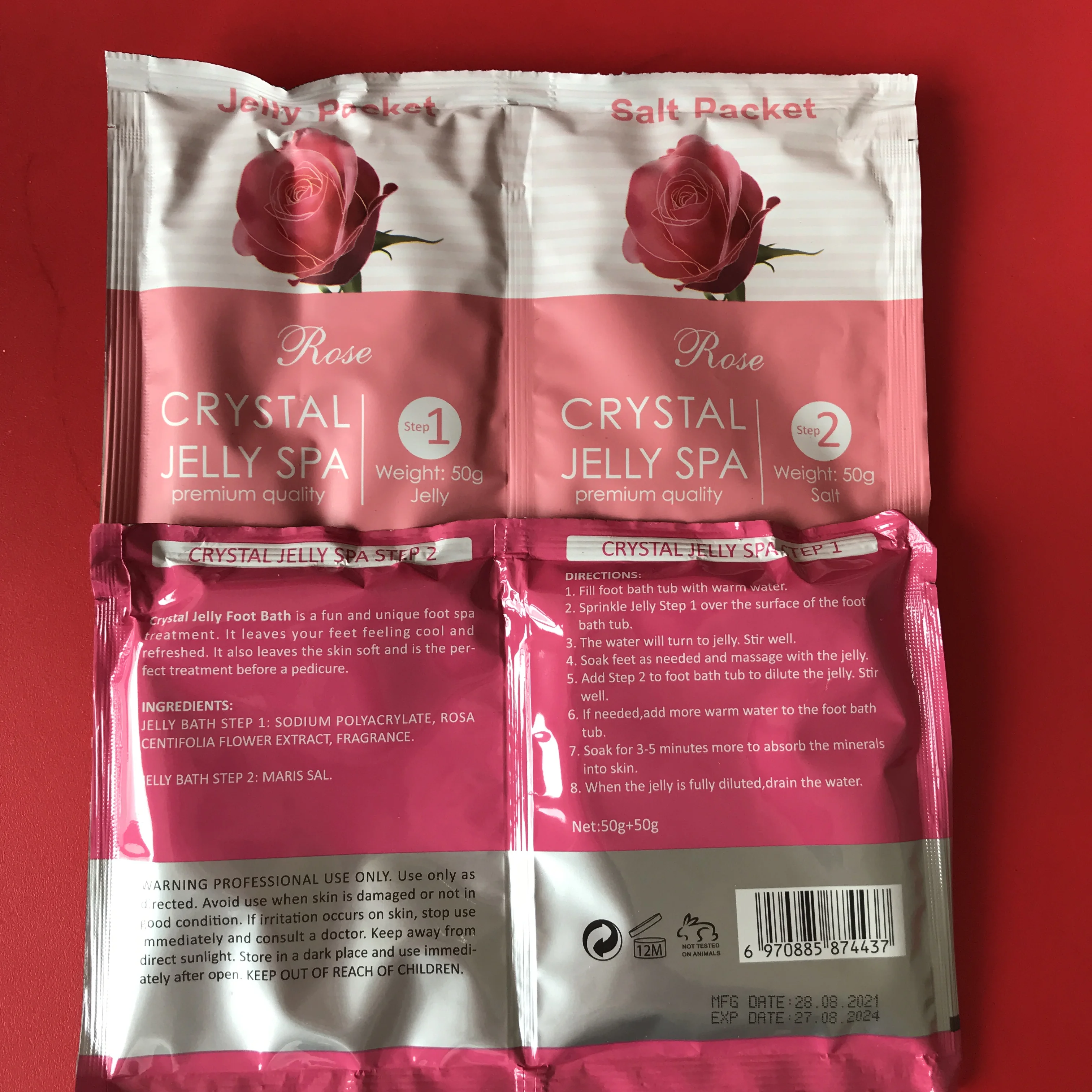 Cristales de rosa de 100g, gelatina para pedicura, baño relajante, sales marinas, SPA