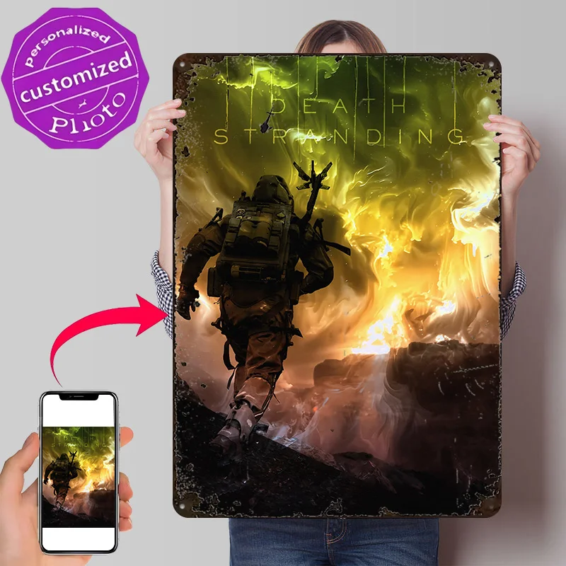 Death Stranding Game Personalized 3D Textured Metal Poster Wall Art Tinplate Sign for Room Decorating Interior Home Decorations