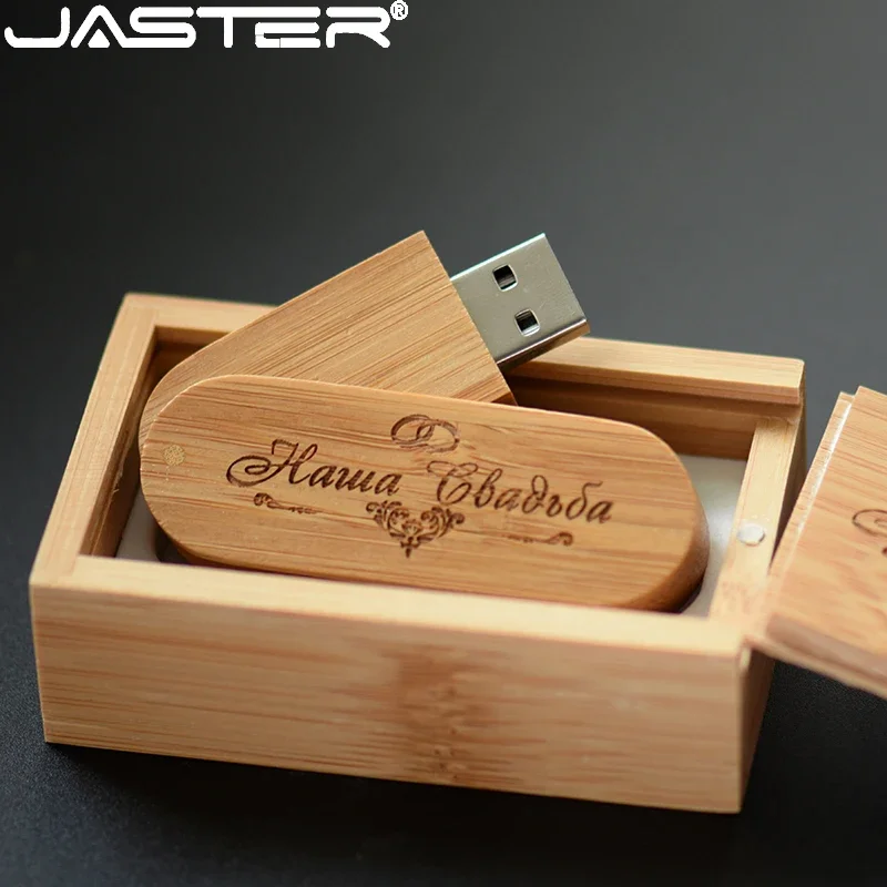 

JASTER Rotatable Wood USB 2.0 Flash Drive 128GB Free Custom Logo Pen Drive 64GB with Wooden Box Creative Gift Memory Stick 32GB
