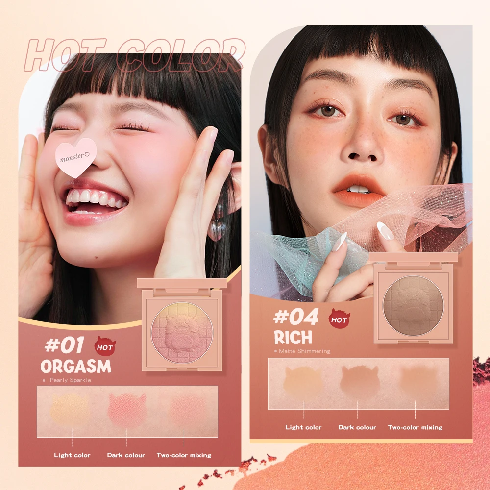 BANXEER Blush Pallet 6 colori in rilievo sfumato morbido rosa tinta viso fard alto pigmento brillante ombretto fard trucco in polvere