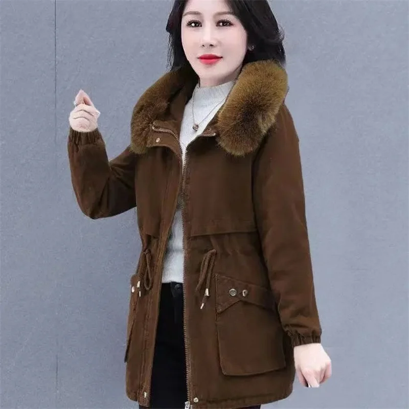 Autumn Winter Female Cotton Padded Coat 2024 New Ladies Medium Long Styles Lamb Wool Outwear Women Large Size 6XL Parka Jacket