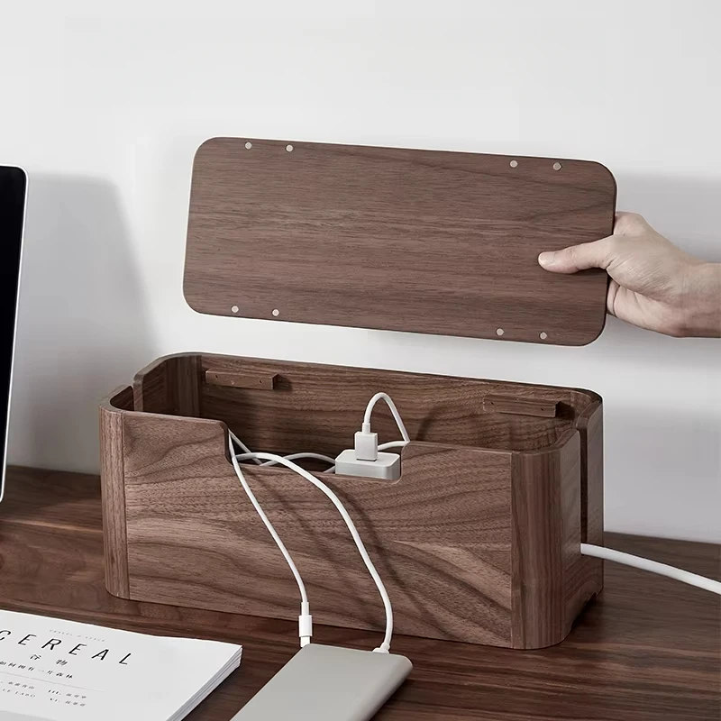 Wooden Power Outlet Concealer Box Cable Organizer Home Wire Management Router Storage Stand for Clutter-Free Room