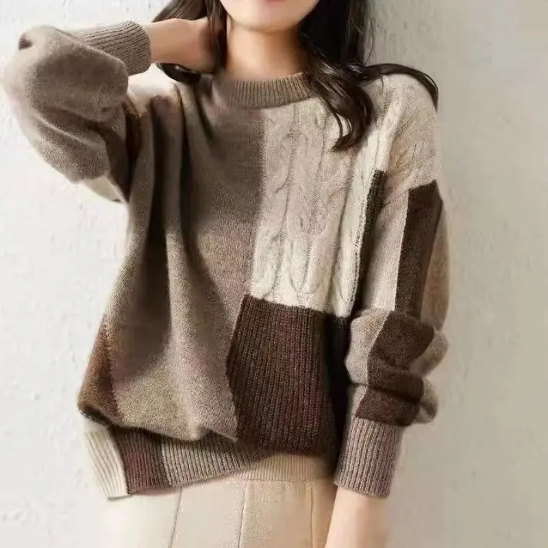 

Thickened Loose Women's Knitwear Crew Neck Half High Collar Fashionable Base Shirt Autumn New Style Trendy Cotton Sweater