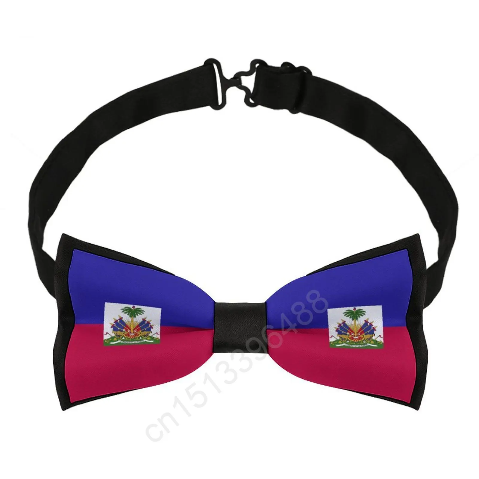 Pajarita de poliéster con bandera de Haiti para hombre, corbatas informales a la moda, ropa de cuello para trajes de fiesta de boda, novedad