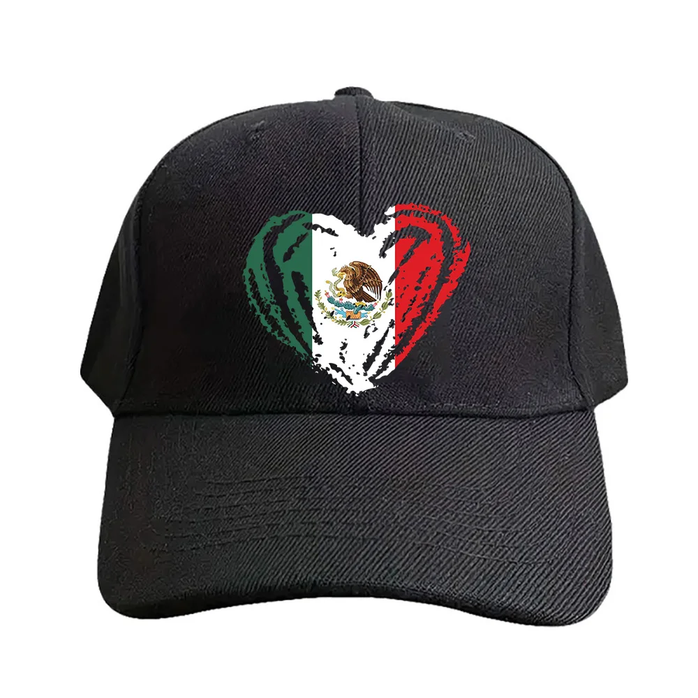 Mexikanische Flagge Herz Liebe Cinco De Mayo Kappe Sommer Damen Herren Erwachsenen Hut Lässige Verstellbare Lustige Vater-Kind-Baseballkappe mit Aufdruck