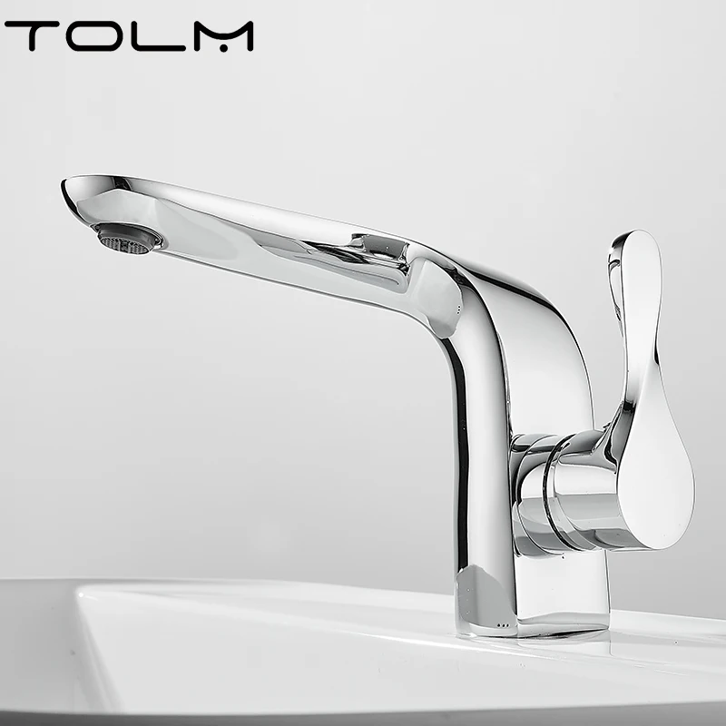 TOLM-grifo de latón cromado para lavabo de baño, grifería de lujo de una sola palanca, grifos dorados para Baño