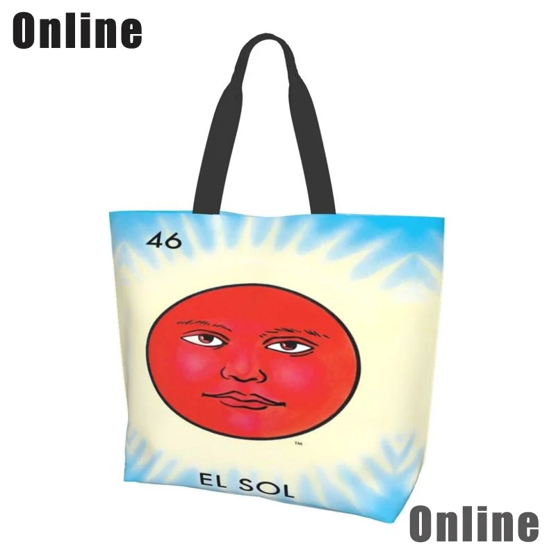 Loteria Mexican Bingo Printed Tote Personality Girl Shoulder Bag Large Capacity Travel Storage Packs Women Shopping Bag