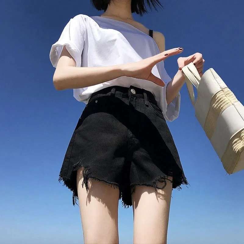 

High Waist Wide Leg A-Line orts Women's Denim orts Student Versatile Summer New Arrival Hole Design Ele Sle orts