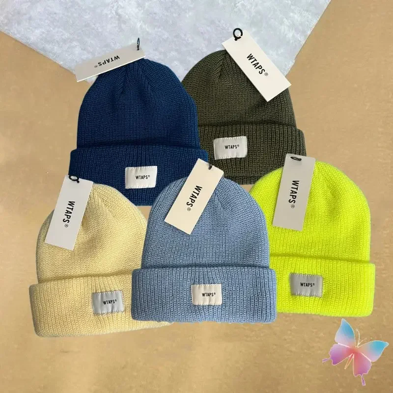 Multicolor Couple WTAPS Caps Winter Warm Letter Pasting Label Knitted Skullies High Street Casual Men Women Cold Hats