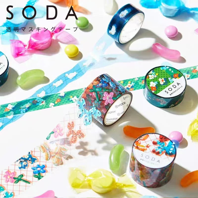 Japan Kingjim SODA Series Masking Tape Hand-account Tape Color Transparent PET Decorative Small Pattern Creative Art Stickers