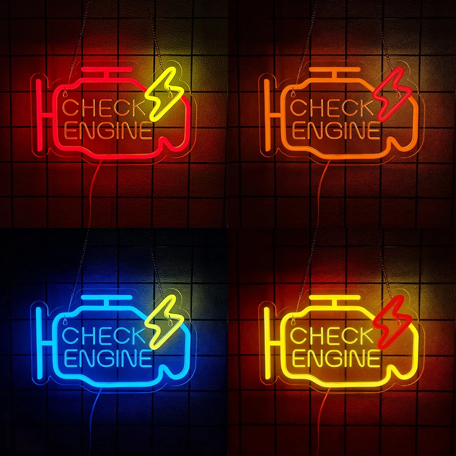 

Проверьте двигатель Неоновый световой знак для декора стен, автомобильные гаражные знаки для мужчин Пещера, папа, питание от USB для мастерской по ремонту