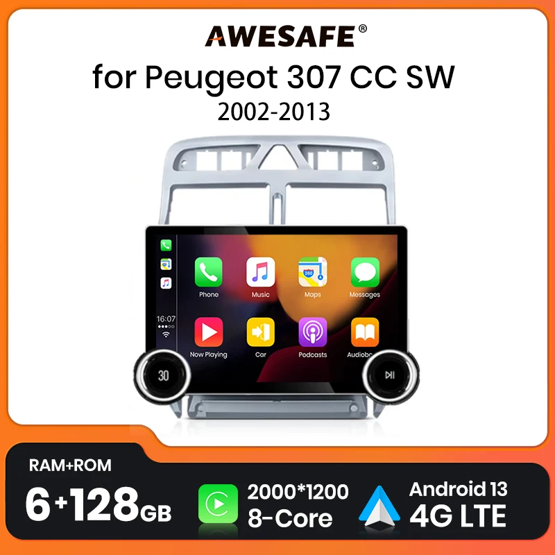 AWESAFE X8 11.5“ 2K 2000*1200 QLED CarPlay Android Auto Car Radio for Peugeot 307 CC SW 2002-2013 Multimedia autoradio