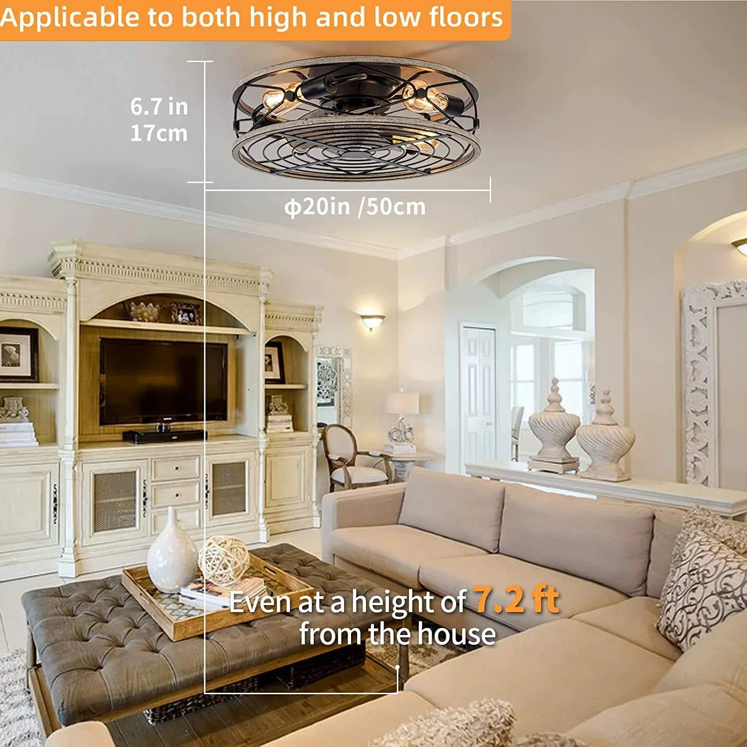 Smart Ceiling Fan Fans With Lights Remote Control Bedroom Decor Ventilator Lamp 50cm 20inch Air Invisible Blades 220V Voltage view 3