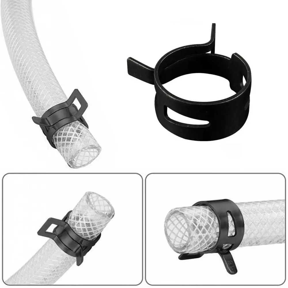 20Pcs/Lot Black 65MN Manganese Steel Pinch Spring Hose Clamp 5mm-27mm Elastic Steel Buckle Water Pipe Hoop