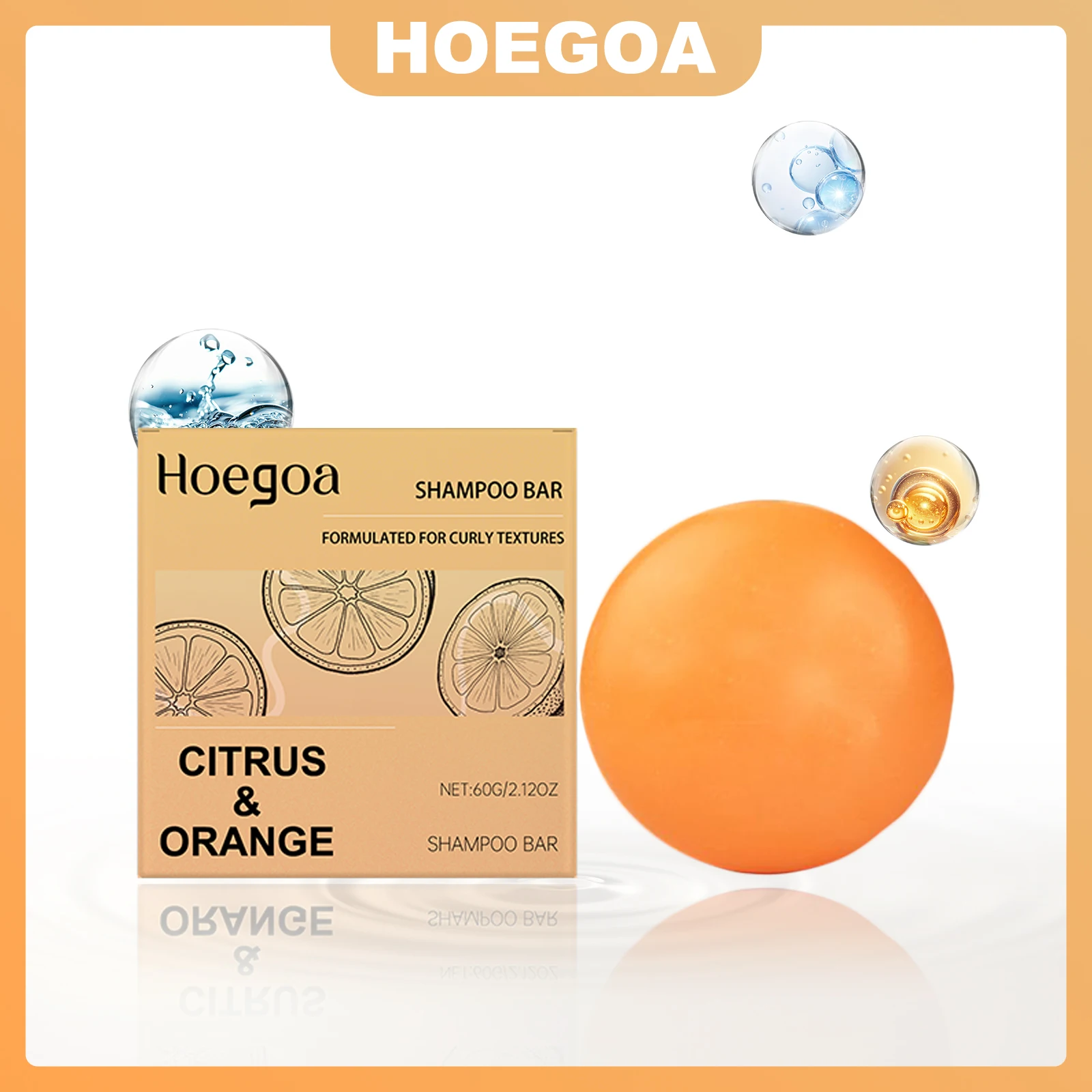 

HOEGOA Hair Shampoo Soap Bar Citrus Orange Formula Gentle Cleans Moisturize Hair Strengthen Hair Smoothing Frizz Restore Luster