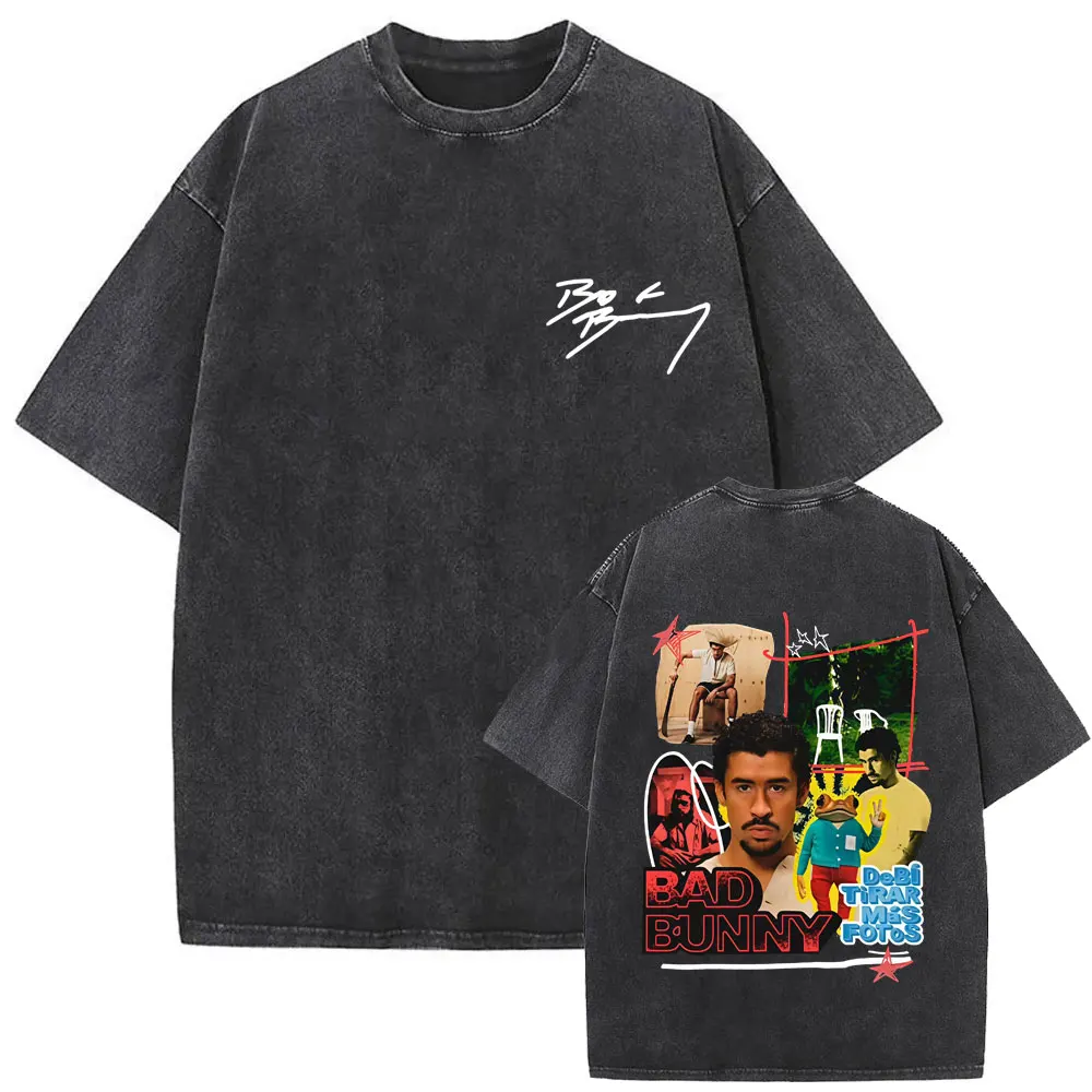 

Washed Vintage Bad Bunny Debi Tirar Mas Fotos DTMF Album Cover Graphic T-shirt Men Women Hip Hop Oversized T Shirts Streetwear