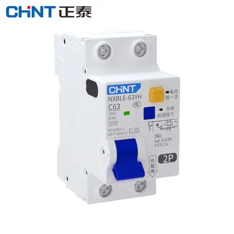 CHINT 30mA 100mA 300mA NXBLE-63YH RCBO 16A 32A 63A Residual Current Operated Circuit Breaker Differential Breaker 1PN 2P 230V