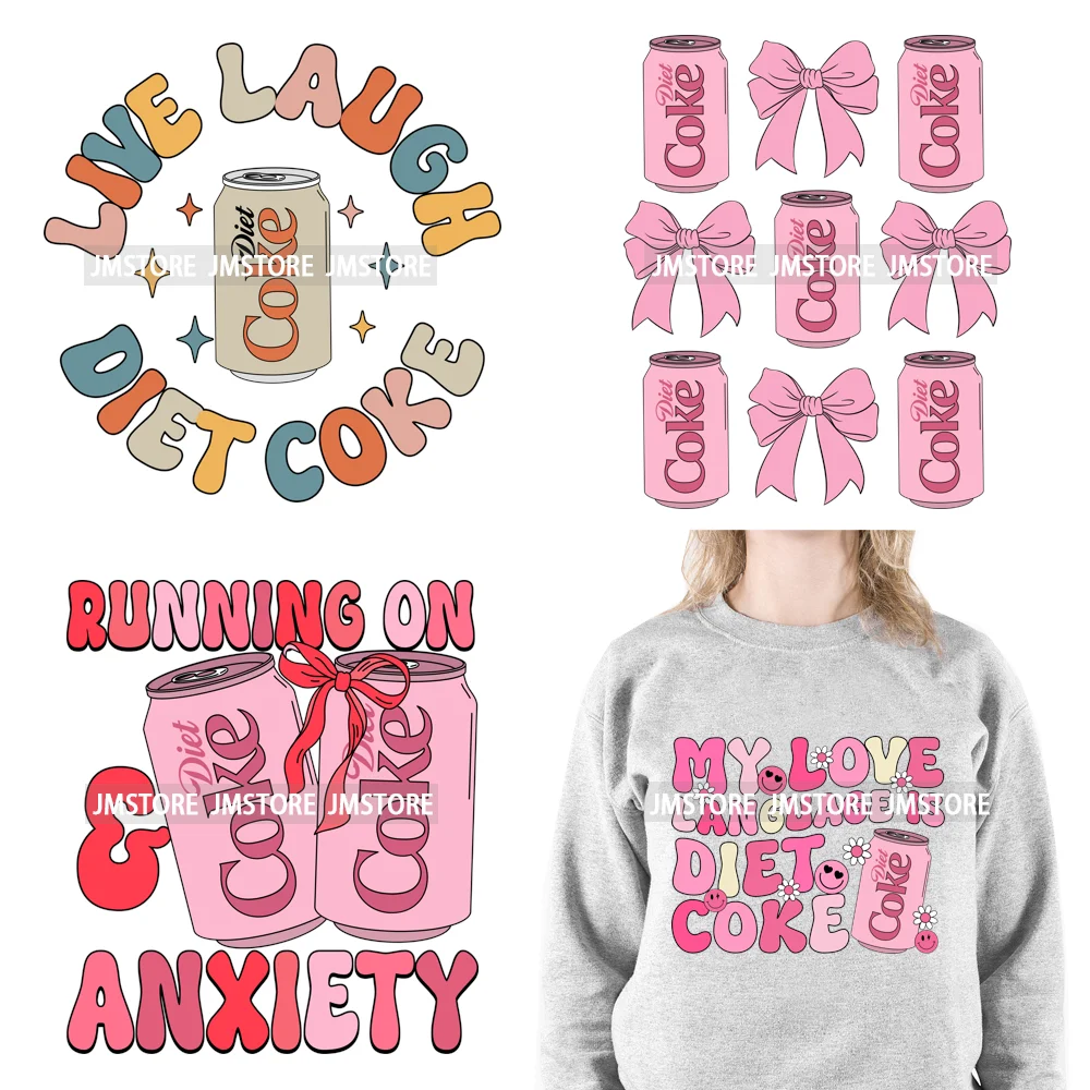 Coqueta rosa Bebida con lazo Club social Girly Soda Dieta Amante Era Hierro en transferencias DTF Pegatinas lavables Listo para presionar ropa