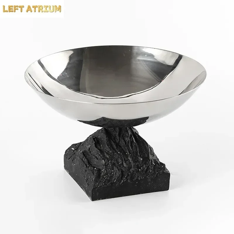 Creative Mountain Base Circular Fruit Tray, Luxurious Stainless Steel Tray, Modern Art Living Room Storage Tray, Home Decoration