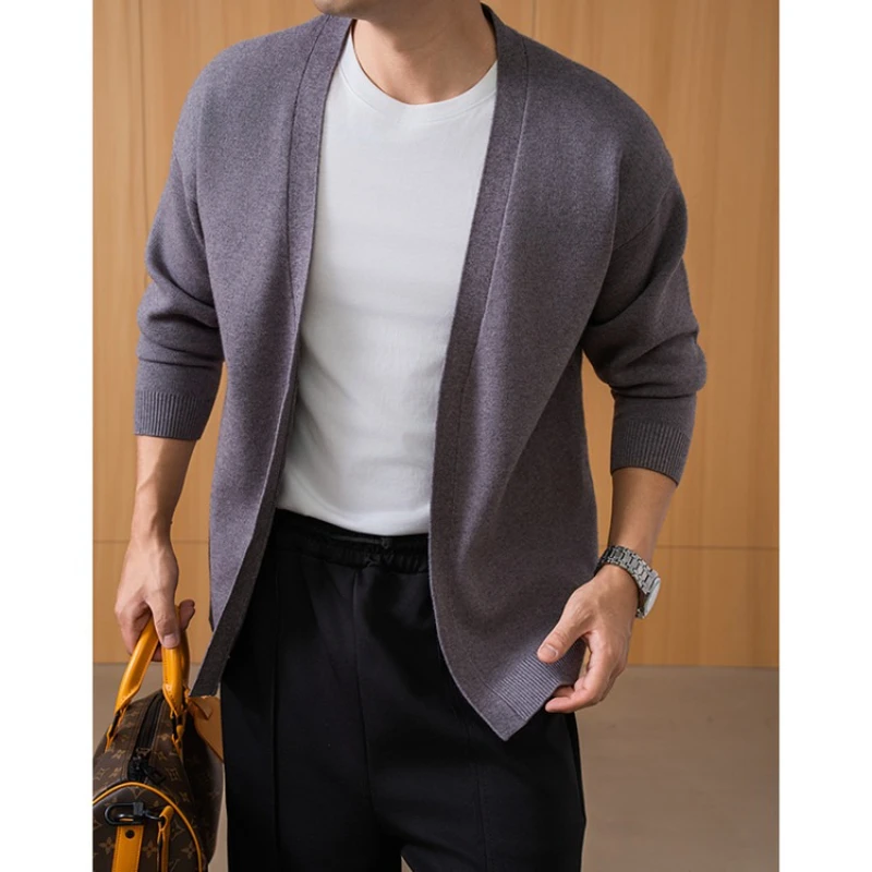 

Old Money Style Men's Anti-Pilling Knit Cardigan - Navy Blue (Black/Gray)Sweater Coat Minimalist Loose Fit​ Casual Wear