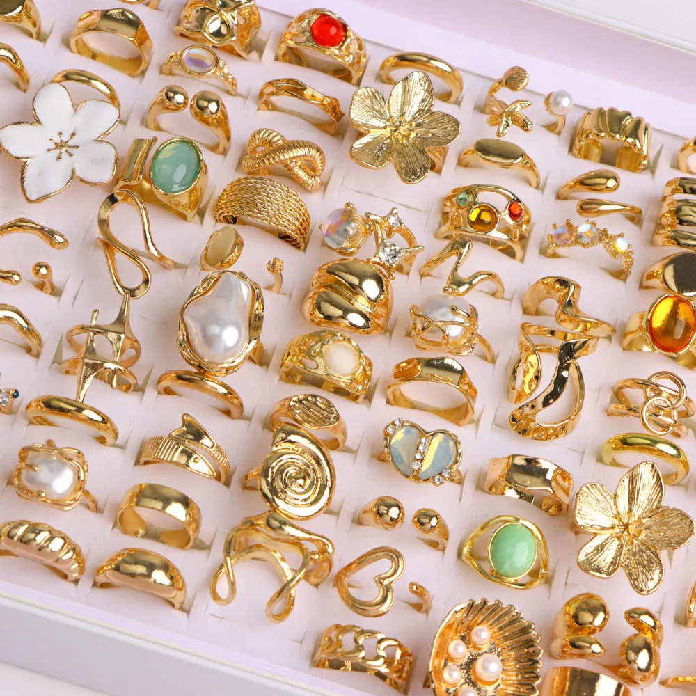 10/20/30/50 قطعة/الوحدة موضة أنيقة سحر فريد غير النظامية مبالغ فيها زهرة المفتوحة خواتم اللؤلؤ للنساء مجوهرات اكسسوارات هدية