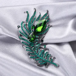Woman's Elegant Pink Rhinestone Crystal Peacock Feather Brooch Pin