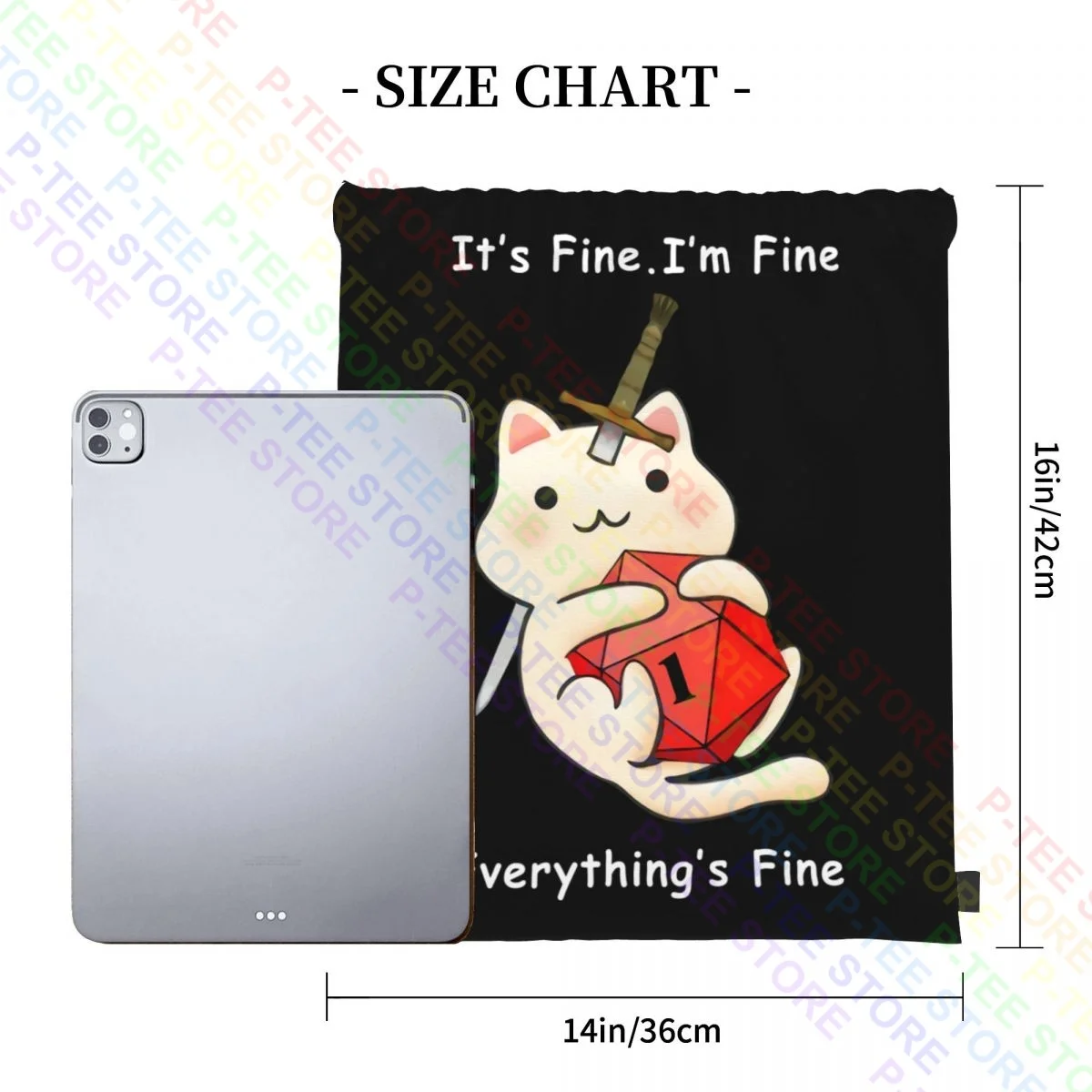 Funny Meowster-Dnd 커피 It S Fine I M Fine Everything Drawstring 가방, 체육관 가방 학교 체조 가방