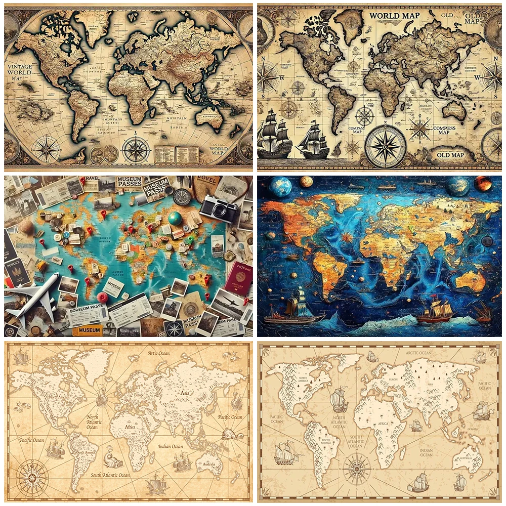 

Vintage Map Of The World Journal Poster Retro World Globe Map Backdrop Personalized Studyroom Classroom Decoration School Supply