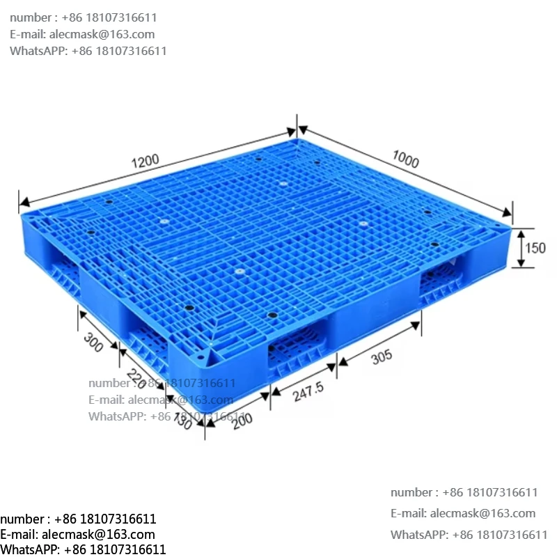 

1100 1100 140mm 800x1200mm Heavy Duty Stacked Used Pallet 4t Three Channel T Blue Plastic