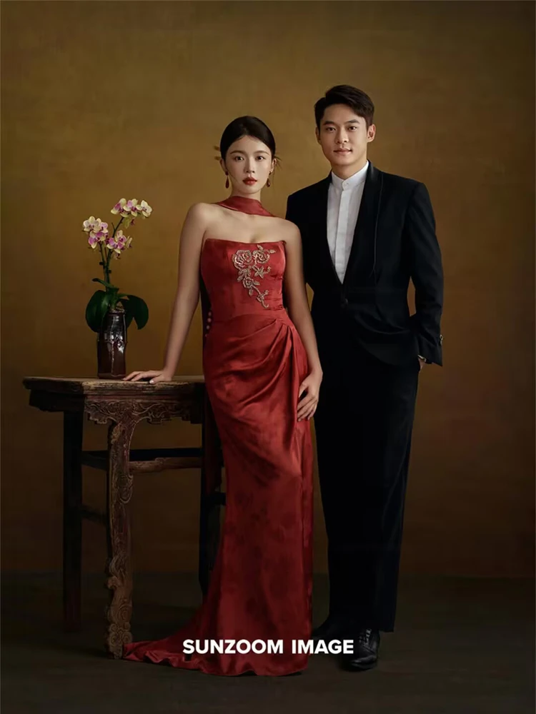 

New Chinese Style Wedding Dress Lace Embroidery Photography Studio Theme Clothing Inner Scene Photography Morning Robe