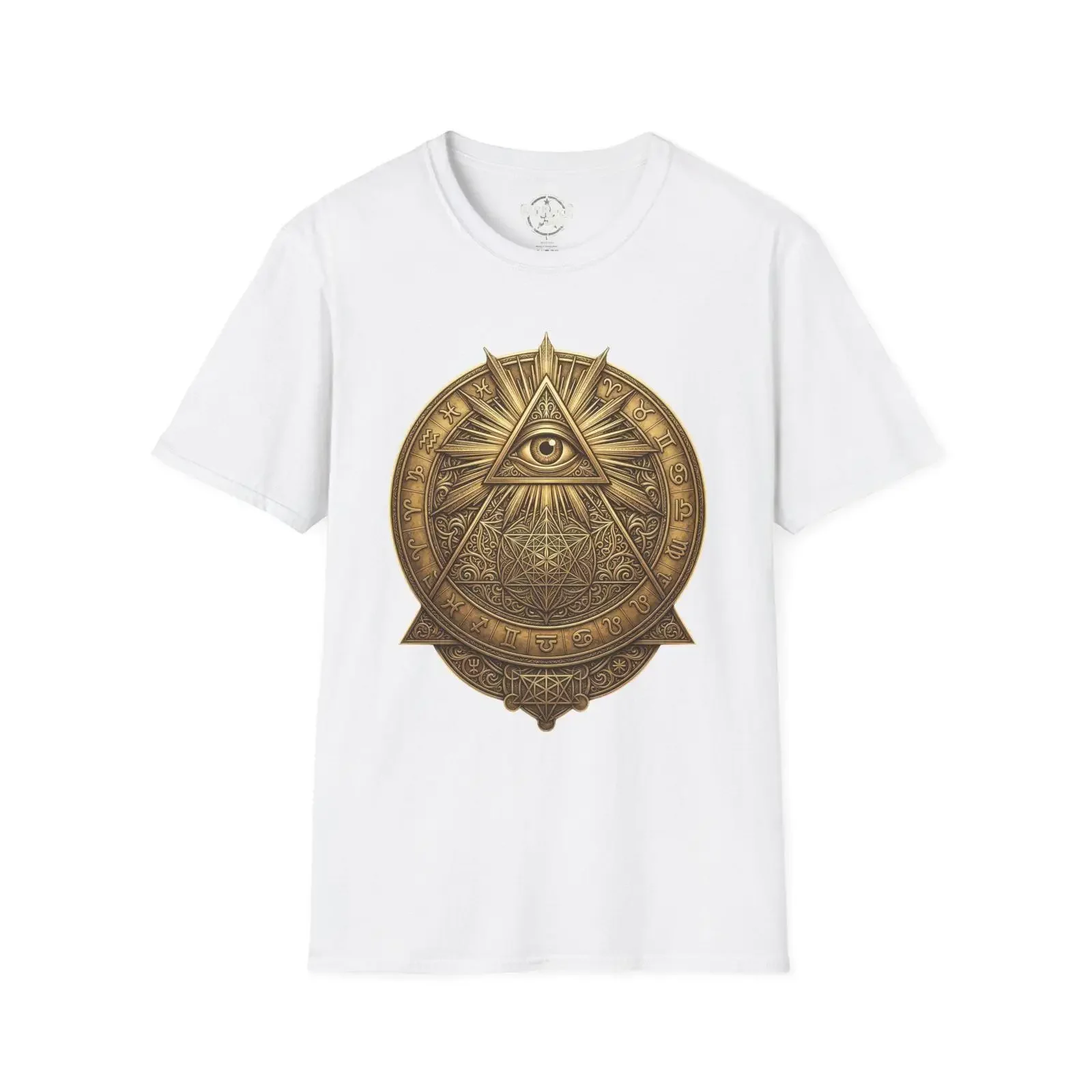 All Seeing Eye Mandala T Shirt Occult Pyramid Symbol vintage Washed fashion Comfortable Unisex Stretched graphic homme Casual