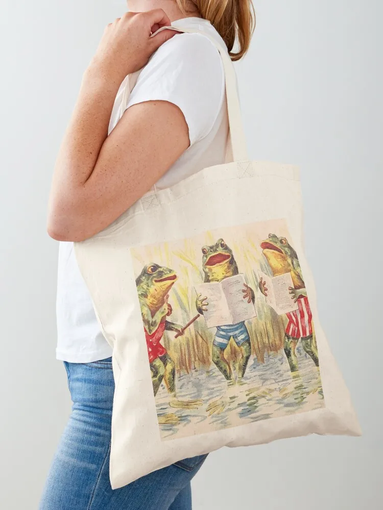 

FROG SINGING TRIO : Vintage Entertainment Print Tote Bag Shopper bag tote bags men Women's shopping bag Women's tote