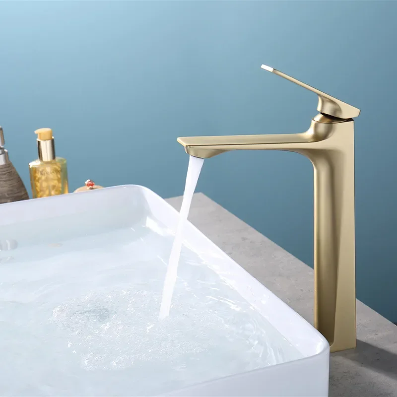 

Basin Faucet Brush Gold Hot and Cold Bathroom Decked Brass Single Lever Sink Mixer Gray Black Water Mixer