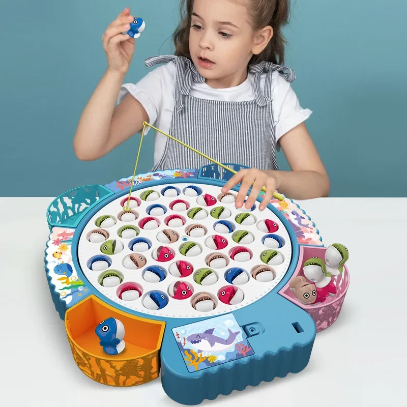 Kids Fishing Play for Children Electric Fishing Toy Have Music Spinning Game Fish Rod Education Baby Parent-child Gifts