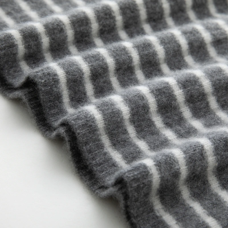 

ADDONEE Women's Striped V-neck Pullover Sweater 100% Cashmere Knitwear Casual Simple Style Autumn Winter Cashmere Clothes Tops