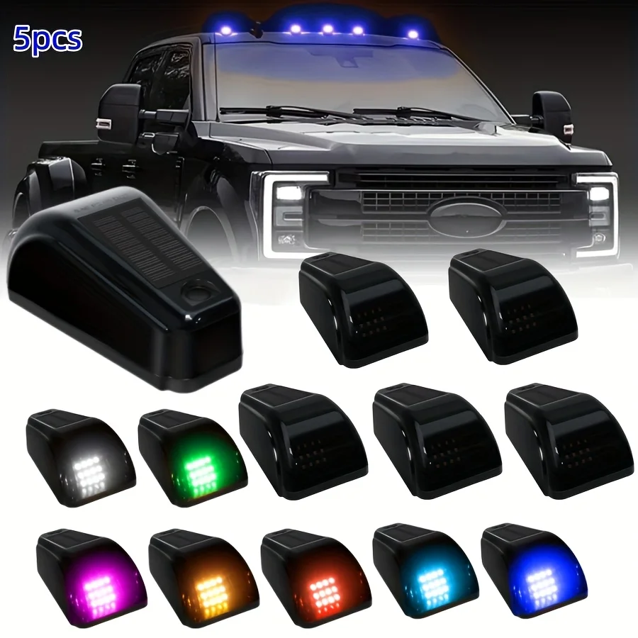 5pcs Multicolour Light Wireless Solar Powered Cab Lights With Motion Vibration Sensor For Truck Cab Roof Lights Car Cab Lights