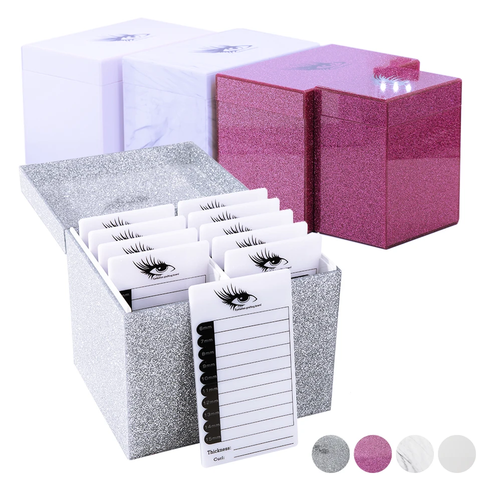 Silver Glitter Eyelash Extension Pallet Display Storage Case Supplies Acrylic Large Lash tile Organizer Makeup Tool Accessories