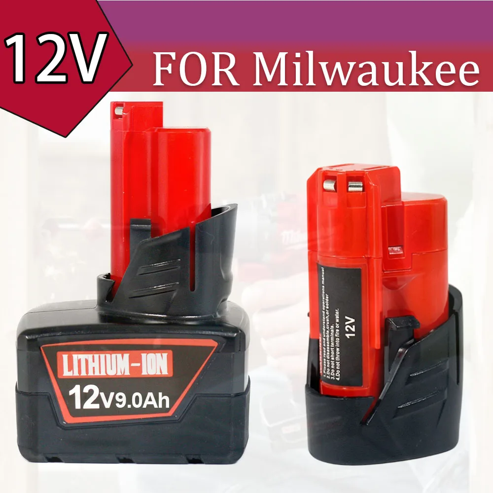 9.0Ah 12V Battery For Milwaukee M12 XC 48-11-2402 48-11-2411 48-11-2401 MIL-12A-LI, Replacement for 